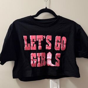 Trendy Black Crop Top with Pink Graphic